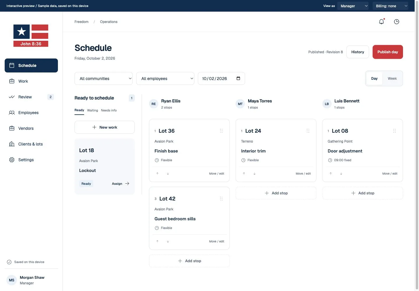 The FFC operations app schedule